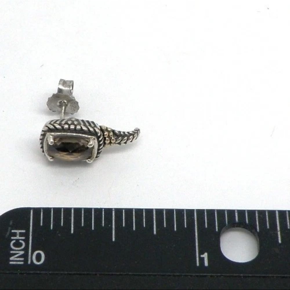 14K Gold & Sterling Silver Smoky Topaz Earrings Thailand Signed - Picture 2 of 8